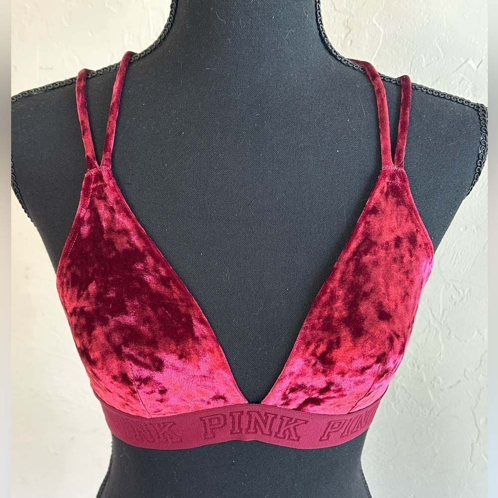PINK Victoria's Secret Burgundy Red Crushed Velvet Unlined Bralette Sz S